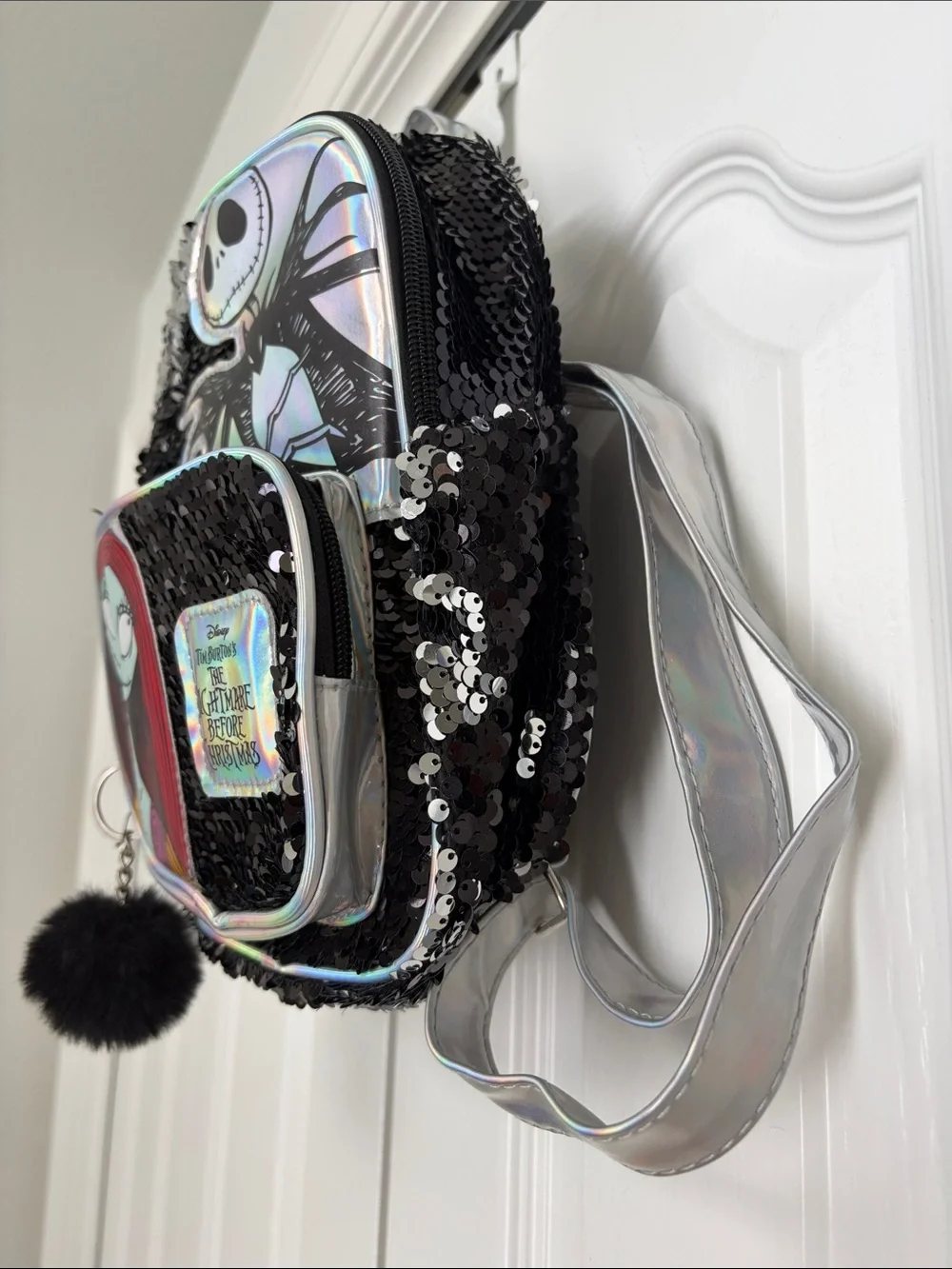 Disney Nightmare Before Christmas Sequin Mini Flip Sequin Backpack Black Silver